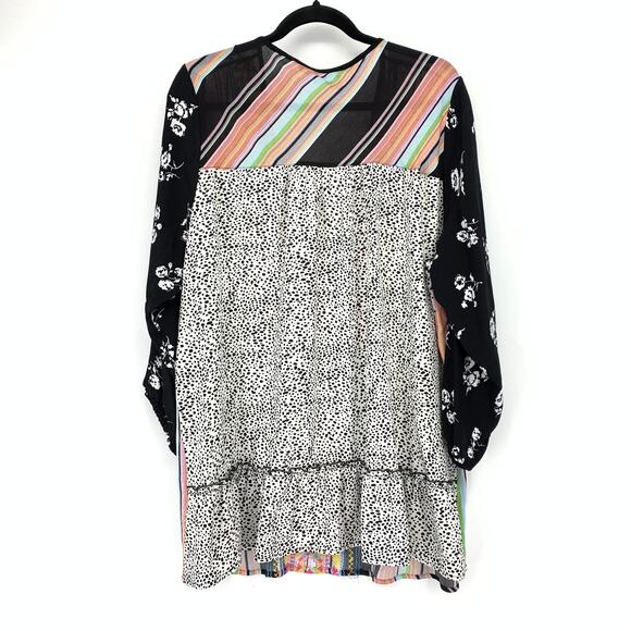 SOLD Calessa Boho Patterned Long Sleeve Top Womens Size XL Multicolor Tie Neck - Picture 3 of 7